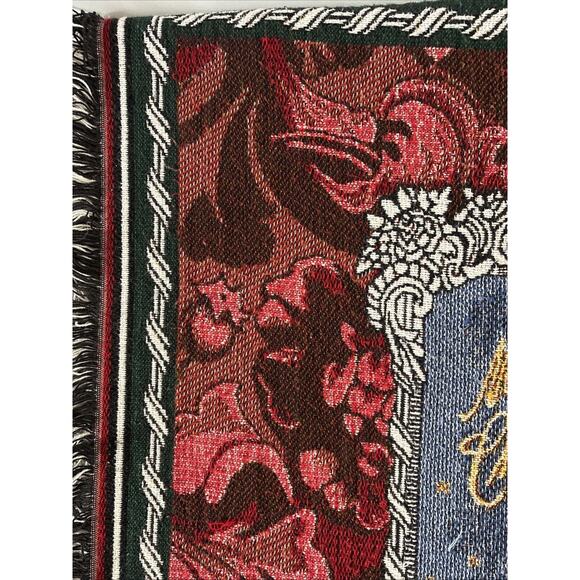Hmk Woven Tapestry Throw Blanket Christmas Holiday Santa Victorian 42x50 Vintage - Picture 3 of 12